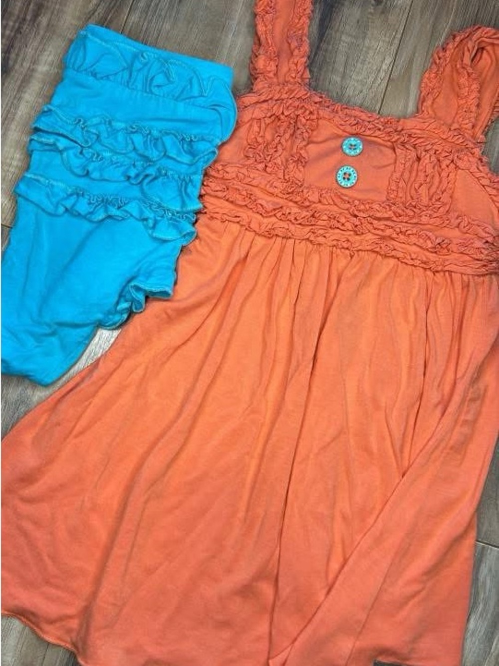 Matilda Jane Orange Sundress with Turquoise Ruffle Bloomers